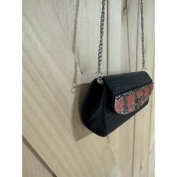 Stella Page | Black Leather Silver Hardware Red Sparkle Decoupage Chain Purse - Picture 4 of 13